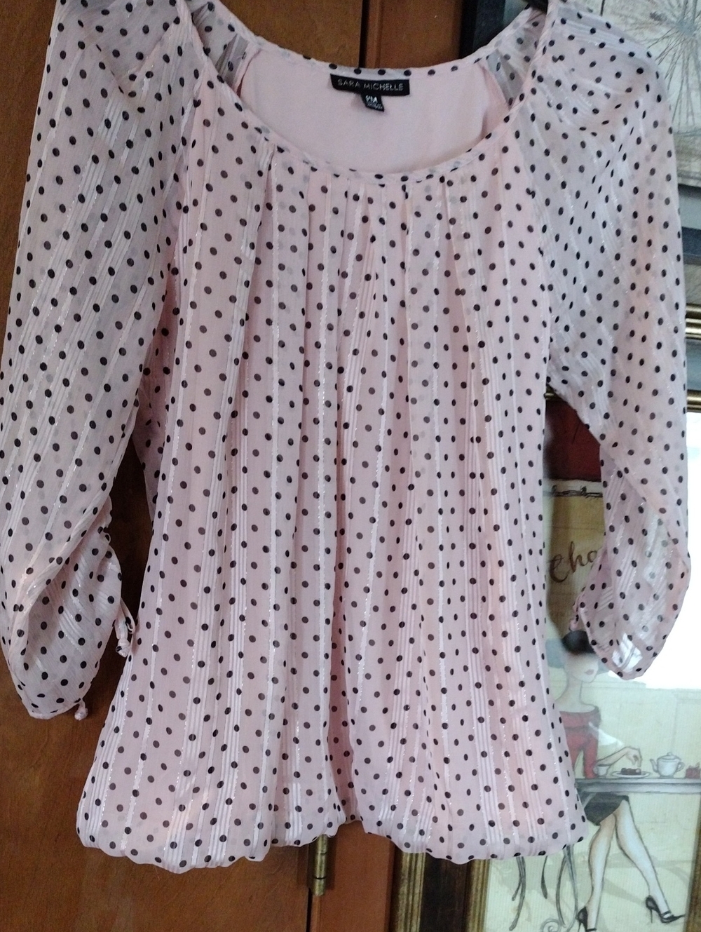 Sara Michelle Light Pink Polka Dot Peasant Top